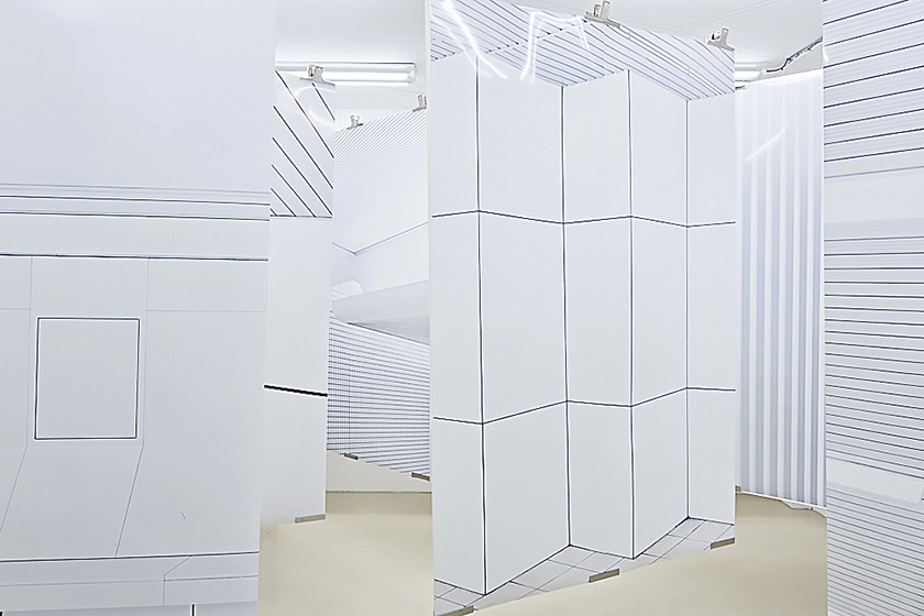 Ikuhisa Sawada, Closed Circuit, installation view, suspended silver prints, 2018.