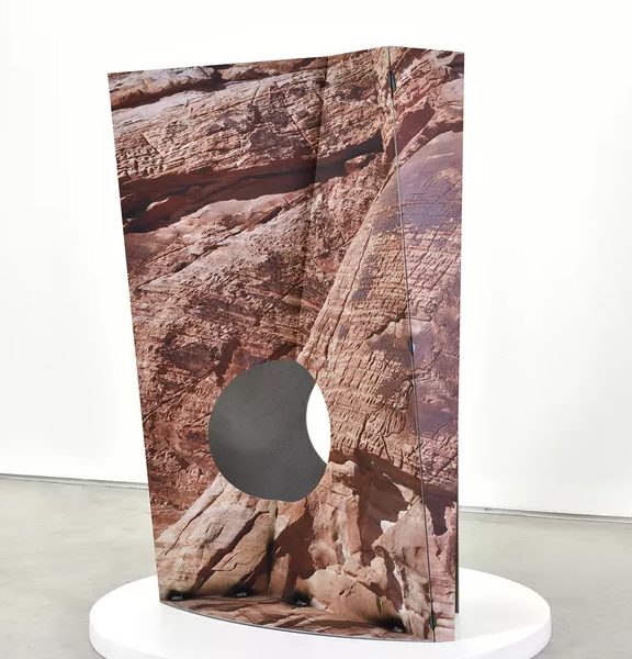 Letha Wilson - Valley of Fire Idaho Craters (Two Holes), 2021, UV prints on steel. - Courtesy of the artist and the Galerie Christophe Gaillard. - © All rights reserved to the artist. - © Photo: Rebecca Fanuele.