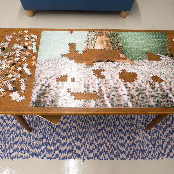 Sandrine de Pas - La première image - Photographie imprimée sur puzzle 1000 pièces et texte imprimé sur sous-verres 45x65/6x10x10 cm - 2020